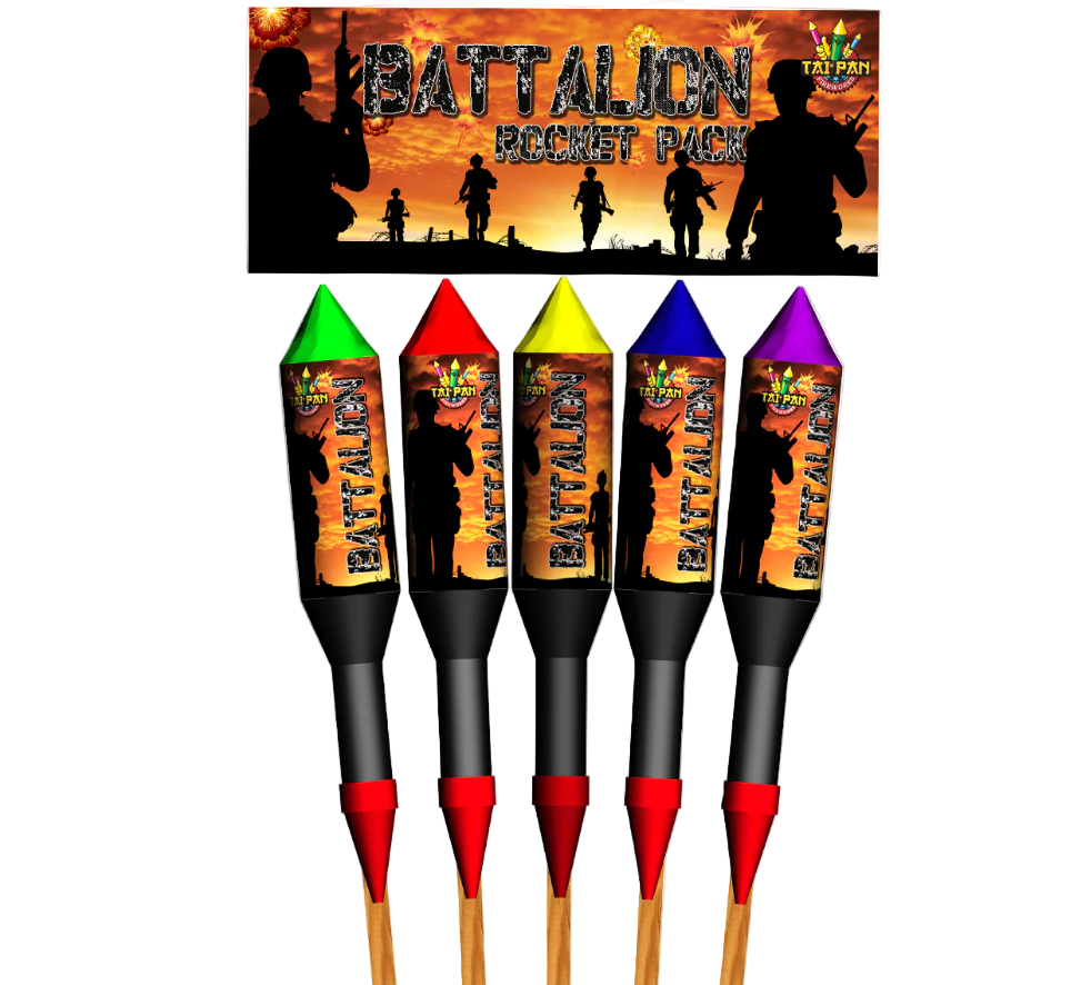 Five colorful rockets with 'Battalion' branding against a white background.