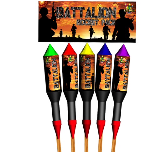 Five colorful rockets with 'Battalion' branding against a white background.