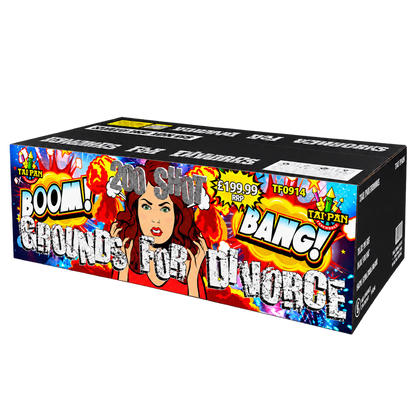 Tai Pan Grounds for Divorce 200 shot compound firework box on transparent background