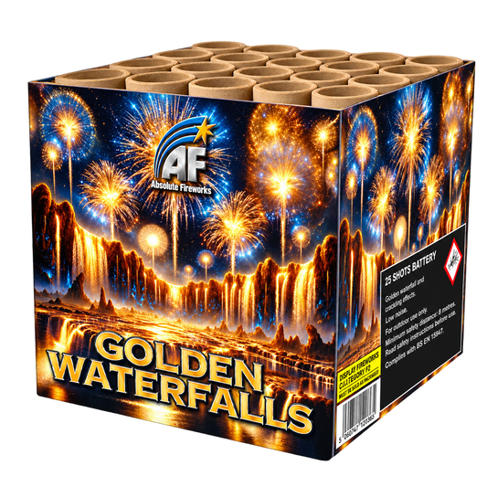 ABSOLUTE FIREWORKS GOLDEN WATERFALLS 25 SHOT LOW NOISE BARRAGE