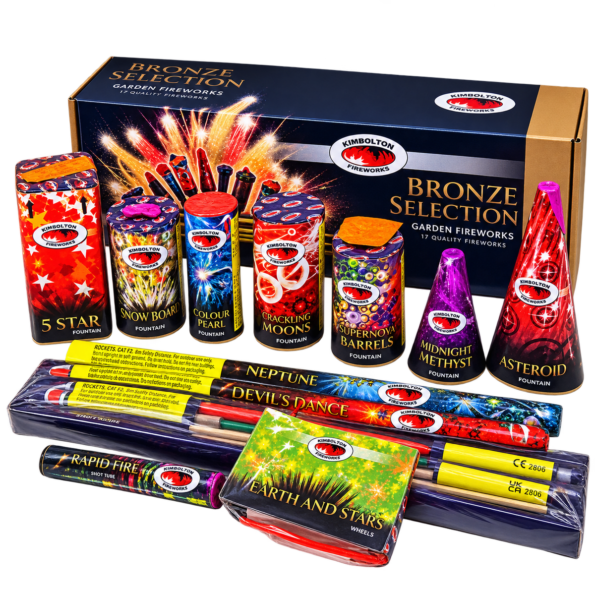 Kimbolton Bronze Selection Box – 17 Piece Firework Selection